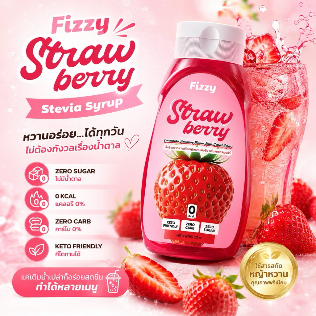 ฟรีซซี่ ไซรัปคีโต สตอเบอรี่ หวานอมเปรี้ยว อร่อยสดชื่น 320ml.