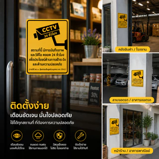 สติกเกอร์ป้ายเตือนCCTV 24ชั่วโมง กันน้ำกันแดด ทนทาน3ปี มี2ขนาด 12x16 /15x20 ซม. ภาษาไทย+อังกฤษ