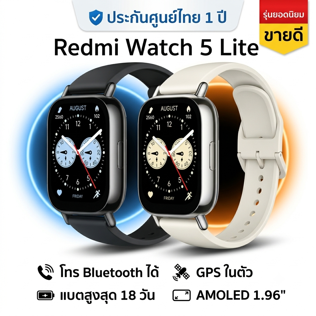ส่งด่วน Xiaomi Redmi watch 5 Lite | หน้าจอใหญ่ AMOLED 1.96 นิ้ว ตัดเสียงรบกวน รองรับการโทร