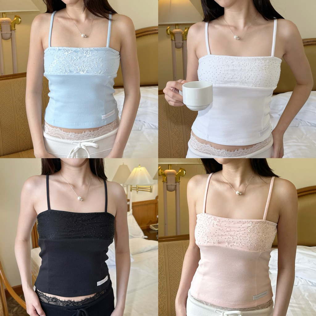 Lumi top (เสื้อเกาะอก สายเดี่ยว ลูกไม้ปักเพชร)