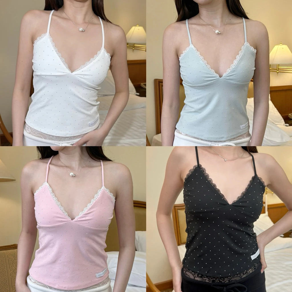 Glimmer top (เสื้อสายเดี่ยว กลิตเตอร์ แต่งลูกไม้)