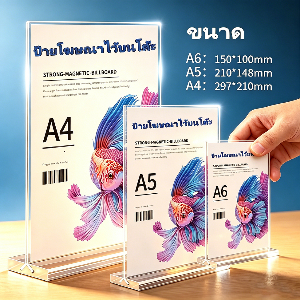 ป้ายตั้งโต๊ะ ป้ายอะคริลิคขนาดA4/A5/A6 T ดึงสไลด์ใส่กระดาษได้  ป้ายโต๊ะร้านอาหาร/ประชุม/ร้านค้า