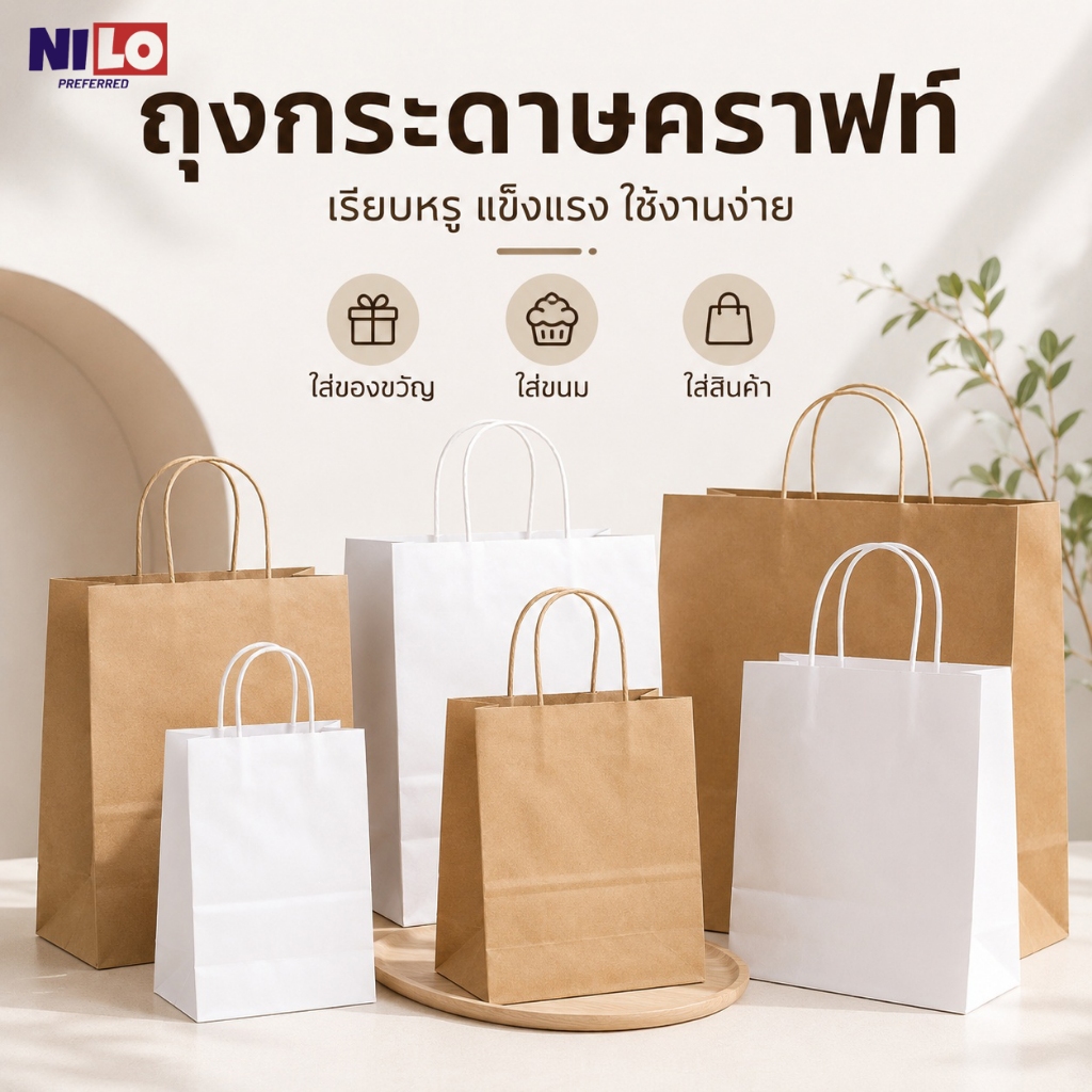 ถุงกระดาษหูเชือก 10 ใบ ถุงใส่สินค้า ถุงของฝาก สีสวย