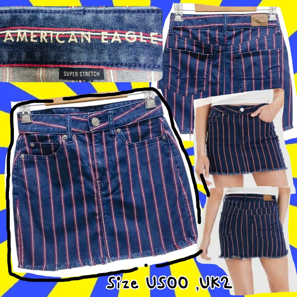 B054🪼A M E R I C A N_E A G L E(Size US00,UK2)2/2=กระโปรงยีนส์สั้นลายทาง