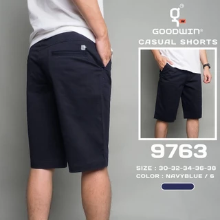 GOODWIN - 9763 CASUAL SHORTS กางเกงขาสั้นเอวขอบร้อยเข็มขัดผู้ชาย ผ้ายืด สีพื้น