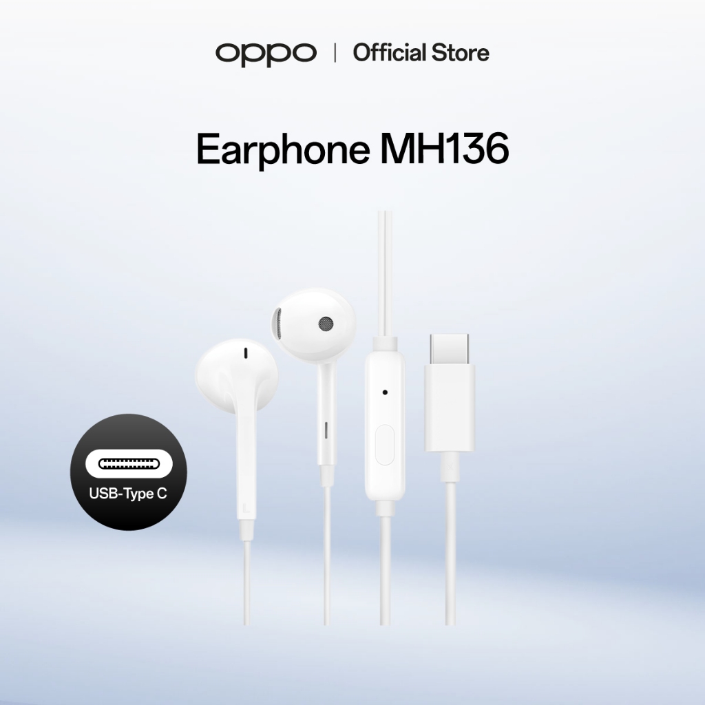 [ใช้ได้เฉพาะสินค้า OPPO เท่านั้น] OPPO MH136 Earphone | หูฟังมีสาย OPPO หัวType-C | OPPO Half In-Ear Wired Digital Earp