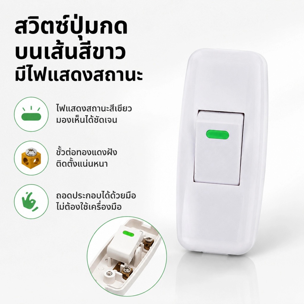 Luxe-Tสวิตช์ไฟ 1 ชิ้น แบบอินไลน์ เปิด/ปิด สำหรับโคมไฟข้างเตียง โคมไฟตั้งโต๊ะ สายเคเบิลสวิตช์ไฟฟ้า อุปกรณ์เสริม COD