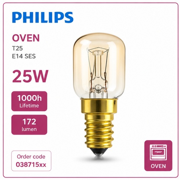 หลอดไฟเตาอบ Philips Oven T25 25W ขั้ว E14 SES ทนความร้อนสูง