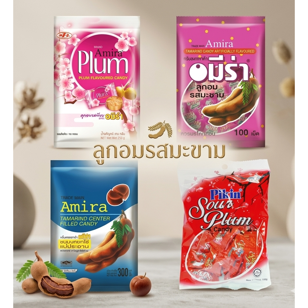 (100 เม็ด) รูปอมอมีร่า รสมะขาม Amira หลากรส