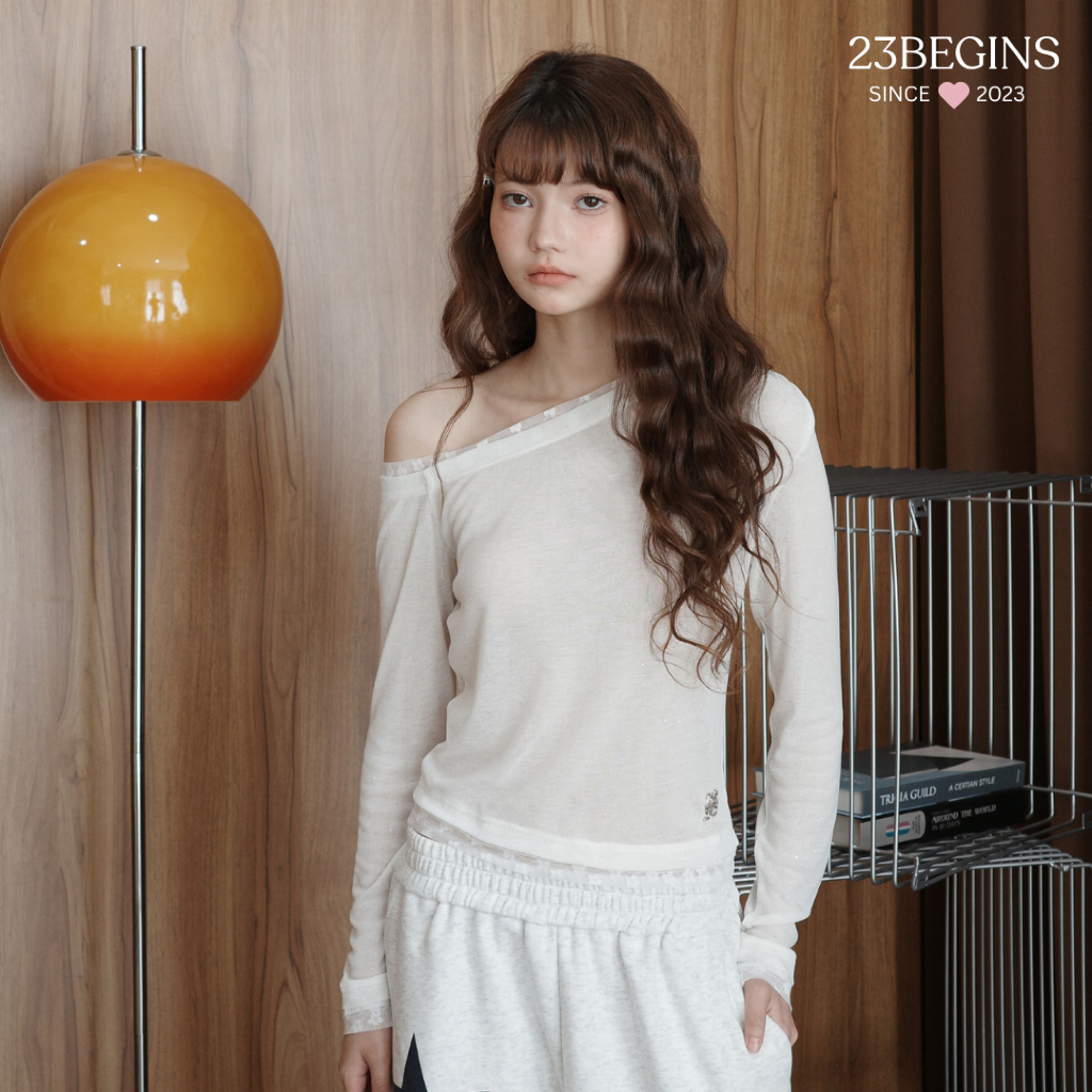 Barely เสื้อปาดไหล่ลูกไม้ ซีทรู (0097)
