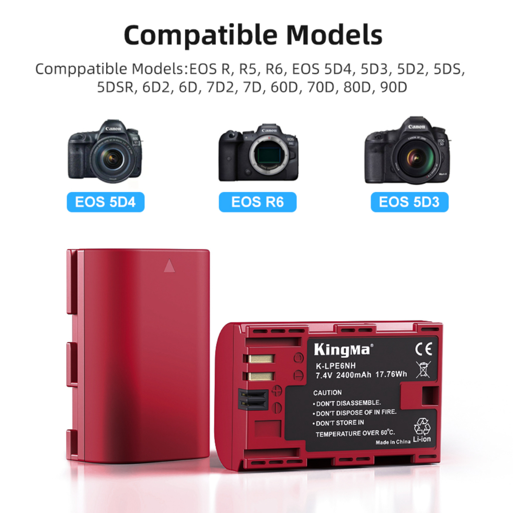 Kingma แบตเตอรี่สำหรับ Canon LP-E6NH ความจุสูง 2400mAh รูปที่ 5