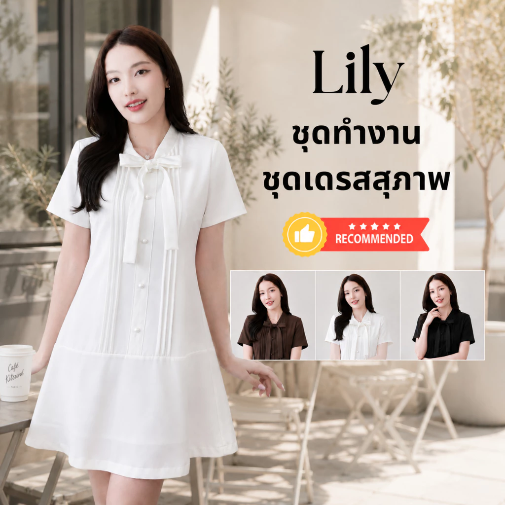 ชุดทำงานผู้หญิง ชุดเดรสสตรี สุภาพ เรียบร้อย สวย มีคุณภาพ รุ่น Lily