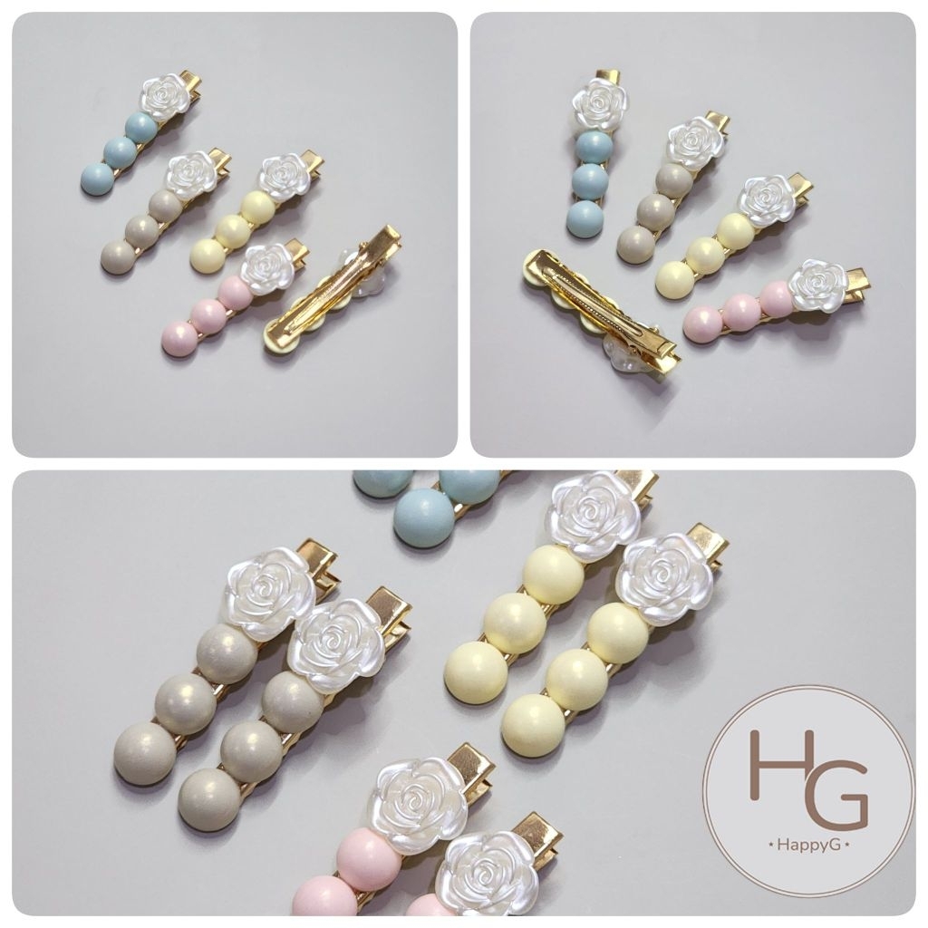 (ราคา1/คู่ )กิ๊บติดผมดอกกุหลาบ พร้อมมุกโทนพาสเทล