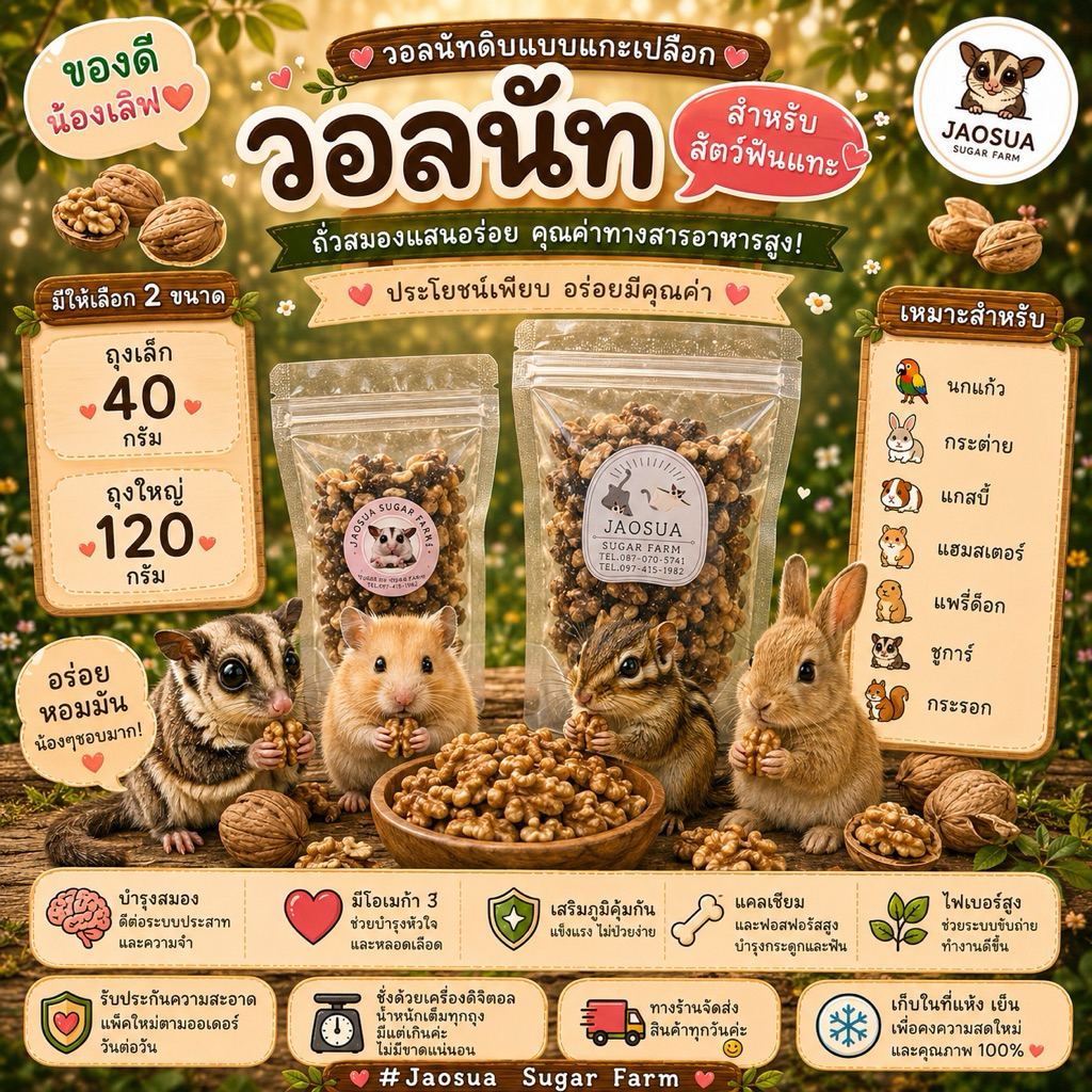 🌰✨วอนัทดิบแบบแกะเปลือก✨🥜 ถั่วรูปสมอง สำหรับ สัตว์ฟันแทะ!!