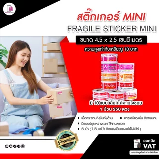 สติ๊กเกอร์ ห้ามโยน แตกง่าย Mini 4.5x2.5 CM | 250 ดวง | Fragile กันแตก โปรดถ่ายวีดีโอ กรุณาถ่าย VDO