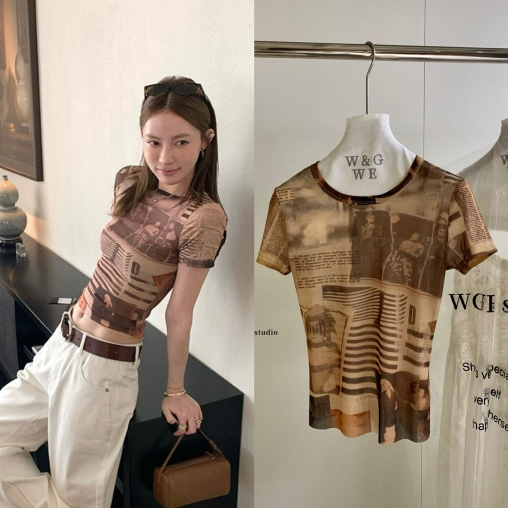 10156# เสื้อคอกลมแขนสั้น ลายสวย เนื้อผ้ายืดหยุ่นได้เยอะ TAG:WG.WE