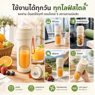 ONR แก้วปั่นน้ำผลไม้พกพา 450ml ฝา 2 แบบ ใบมีด 12 ใบ ไร้สาย Type-C สำหรับออฟฟิศ หอพัก และเดินทาง