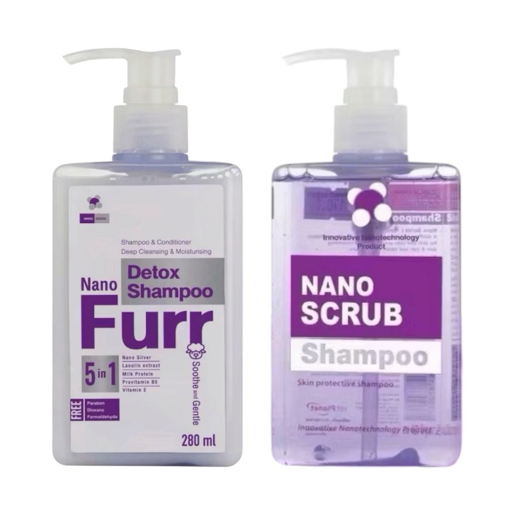 Nano Scrub / Furr Detox Shampoo 280 ml. แชมพูทำความสะอาด สูตรฆ่าเชื้อโรค ลดกลิ่นตัว สำหรับสุนัขและแมว