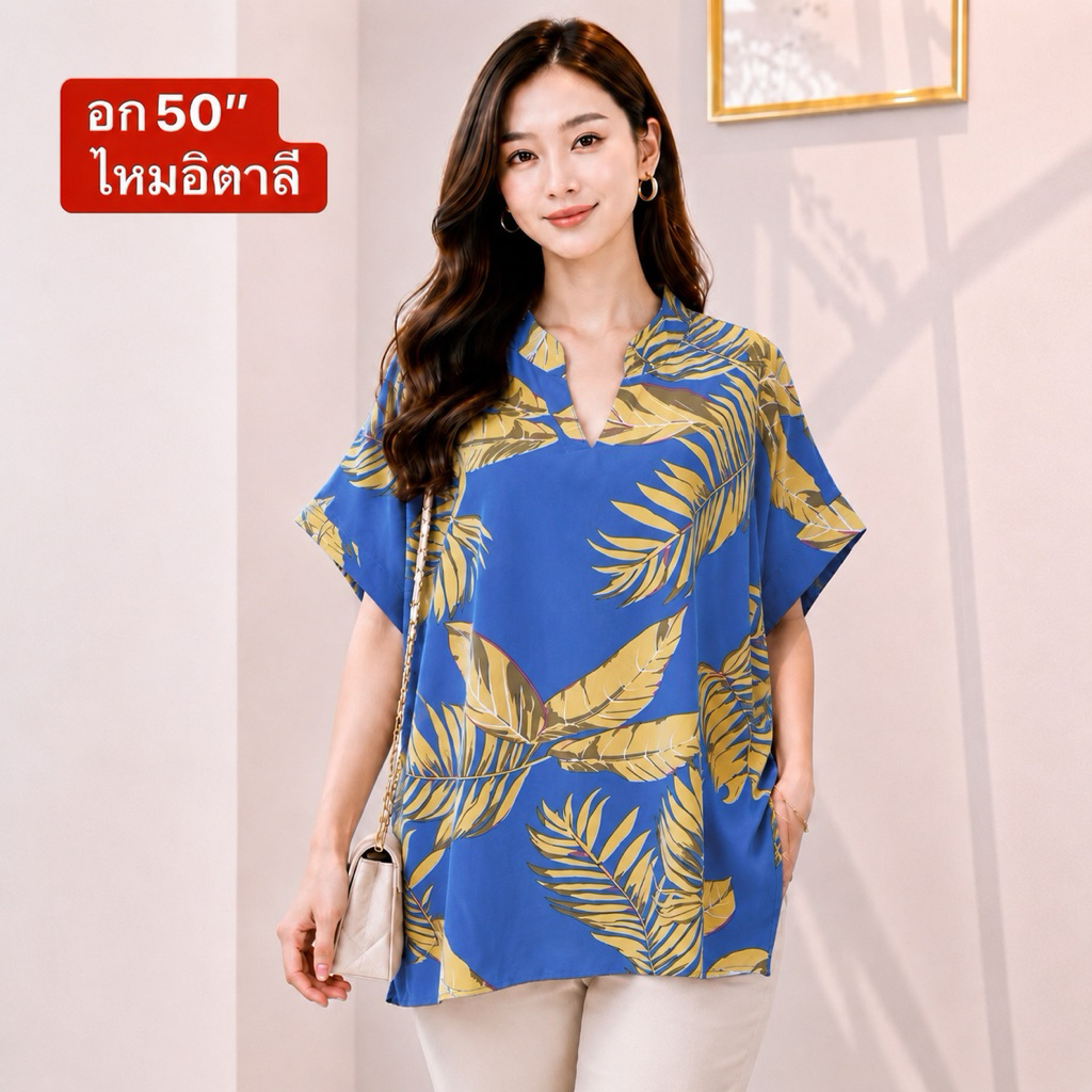 อก50“ คอจีน ผ้าไหมอิตาลี และผ้าสปัน เสื้อผ้าสาวอวบ ไซส์ใหญ่