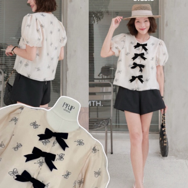 Chaline  เสื้อผ้าคอตตอนซิลล์ เนื้อนุ่มลื่นใส่สบาย พิมพ์ลายโบว์