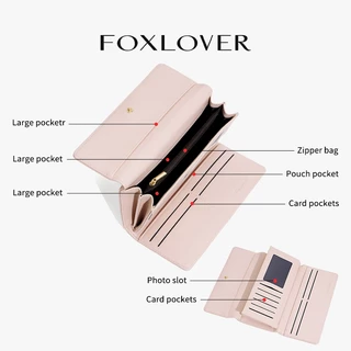FOXLOVER กระเป๋าสตางค์ยาวผู้หญิง มีช่องใส่บัตร 9 ช่อง สามารถเก็บเหรียญและบัตรเครดิตได้ แถมกล่องของขวัญ