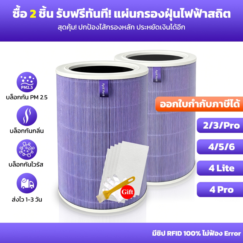 [แพ็คคู่ราคาพิเศษ] ไส้กรองอากาศ Xiaomi รุ่น 4/4Pro/3H/2S เกรดพรีเมียม H13 มีชิป RFID ไม่ฟ้อง Error 100% by April Aura