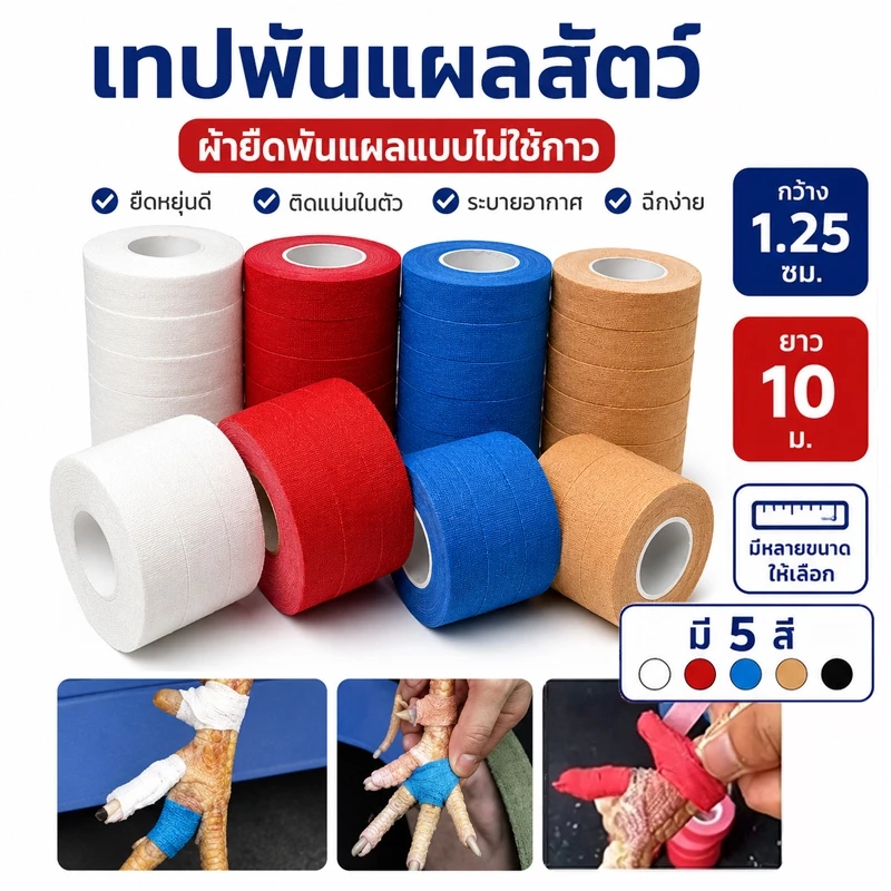 ถูก🎉เทปไก่ชน เทปพันตอไก่ชน เทปพลาสเตอร์ ผ้าล็อค เหนียว เทปสีขาวสำหรับซ้อมไก่ชน 5 ม้วน/10ม้วน