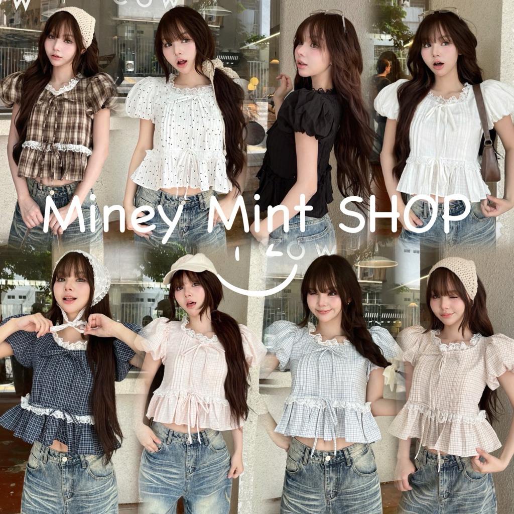 miniminey 🌼 เสื้อแขนบอลลูน ผูกโบหน้า แต่งลูกไม้สุดคิ้ววว