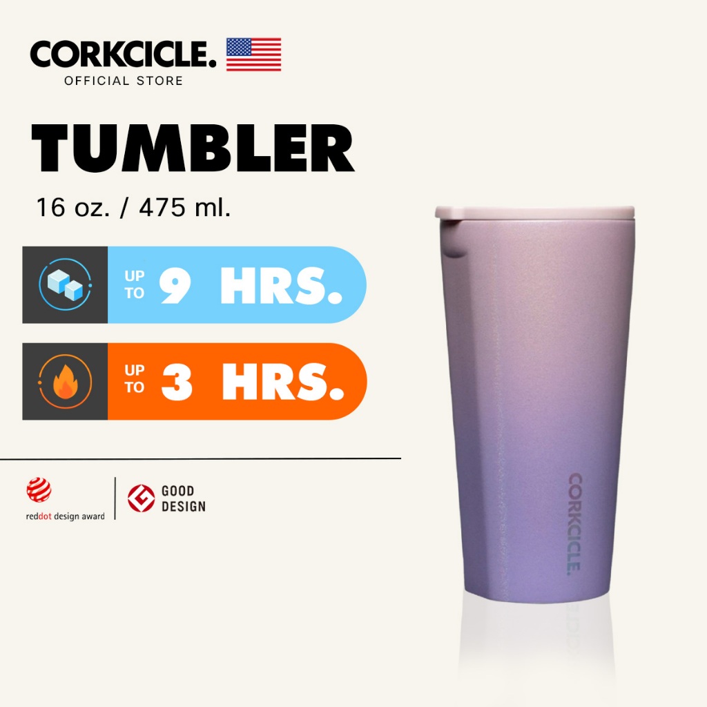 Corkcicle กระบอกน้ำ 16 oz (475 ml) Tumbler | Ombre Fairy ชมพูกลิตเตอร์ | Keeps Cold เก็บเย็น 9hrs | แก้วพกพา ขวดน้ําพกพา