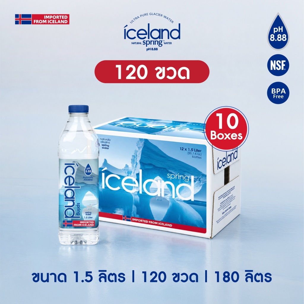 Iceland Spring ขนาด 1,500 ml. (10 ลัง l 120 ขวด) น้ำแร่ด่างธรรมชาติ pH8.88