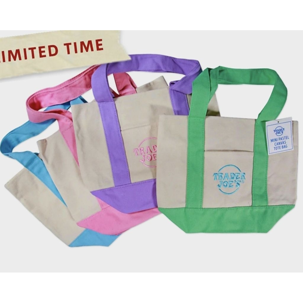 กระเป๋าผ้าTrader Joe's สีพาสเทล Trader Joe's Mini Pastel Canvas Tote Bag
