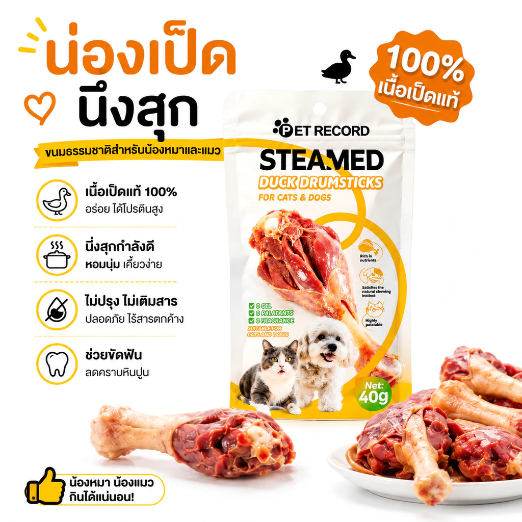 PET LIFE 40G ขาเป็ดนึ่ง ขนมสัตว์เลี้ยง ต้มขาเป็ด โปรตีนสูง ไขมันต่ำ ขนมแมว ขนมสุนัข