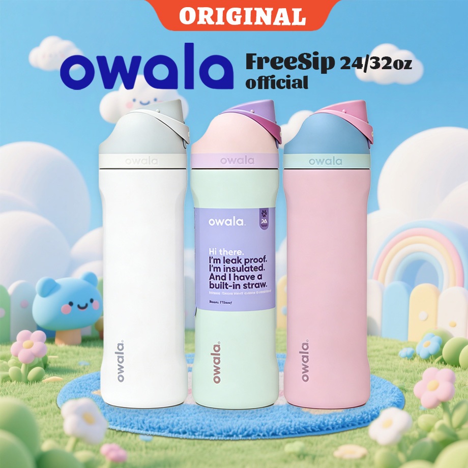 (ของแท้100%) Owala FreeSip 24oz/32oz ขวดน้ำเก็บความเย็น-ร้อน สแตนเลส 304 มีหลอดในตัว กันหก ส่งจากไทย