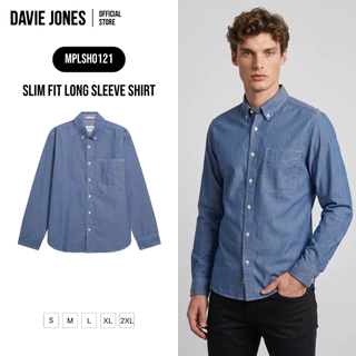 DAVIE JONES [BE FEARLESS] เสื้อเชิ้ตแขนยาวผู้ชาย Slim fit Long Sleeve Shirt สีฟ้า SH0121