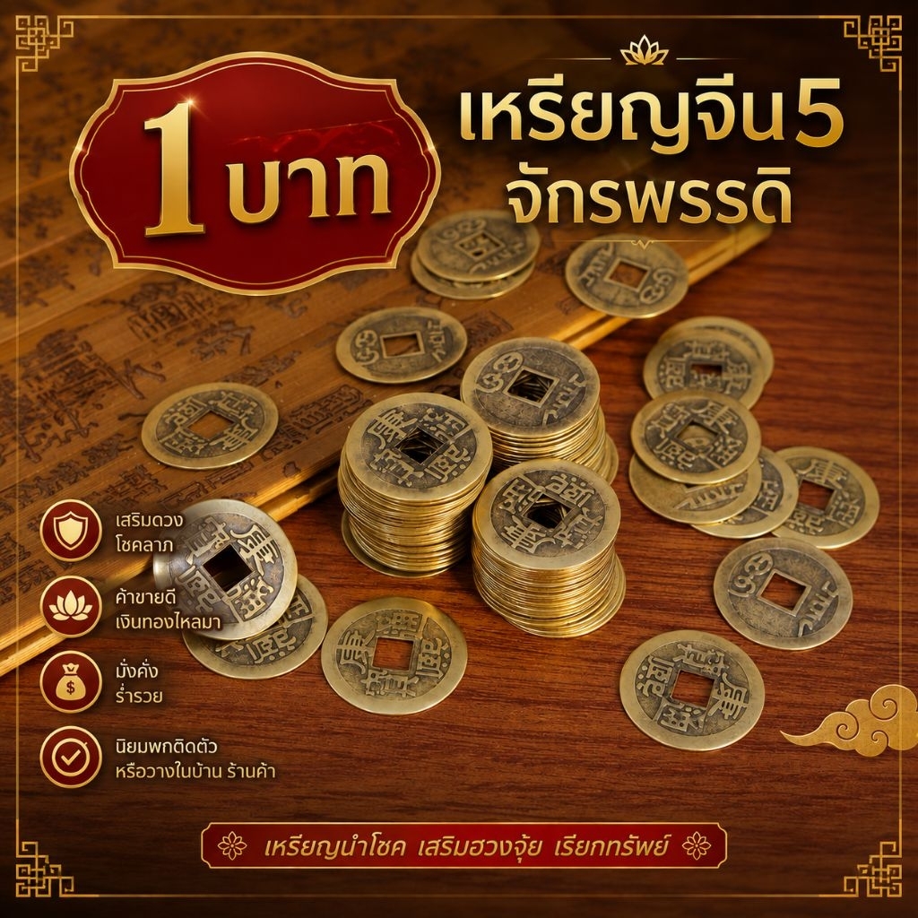 โมเดลเหรียญจีน 5 จักพรรดิ 1เหรียญ เครื่องรางนำโชค มั่งคั่ง รุ่งเรือง ร่ำรวย พร้อมส่งในไทย