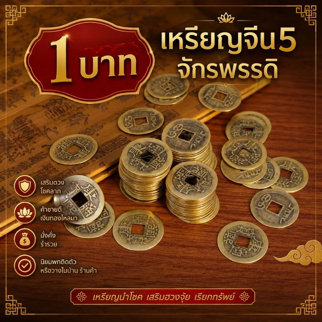 โมเดลเหรียญจีน 5 จักพรรดิ 1เหรียญ เครื่องรางนำโชค มั่งคั่ง รุ่งเรือง ร่ำรวย พร้อมส่งในไทย