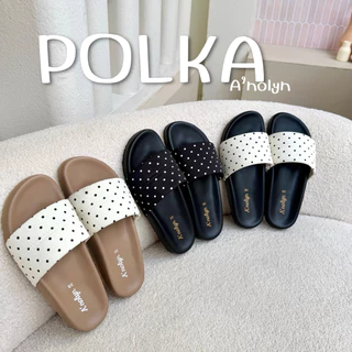 A’nolyn รุ่น POLKA [แนะนำ+เพิ่ม 1 ไซส์]รองเท้าแตะสวมลายจุด Polkadot พื้นหนังนุ่ม สวมใส่สบาย ดีไซน์ทันสมัย สำหรับทุกโอกาส