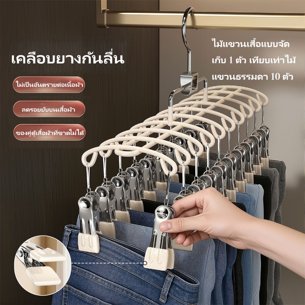 ไม้แขวนเสื้อหมุนได้ 20 ที่หนีบ ใช้ตากและจัดเก็บ กันลื่น ไม่ทำลายเนื้อผ้า ตู้เสื้อผ้าและระเบียงจำเป็น ทนทาน วัสดุสแตนเลส