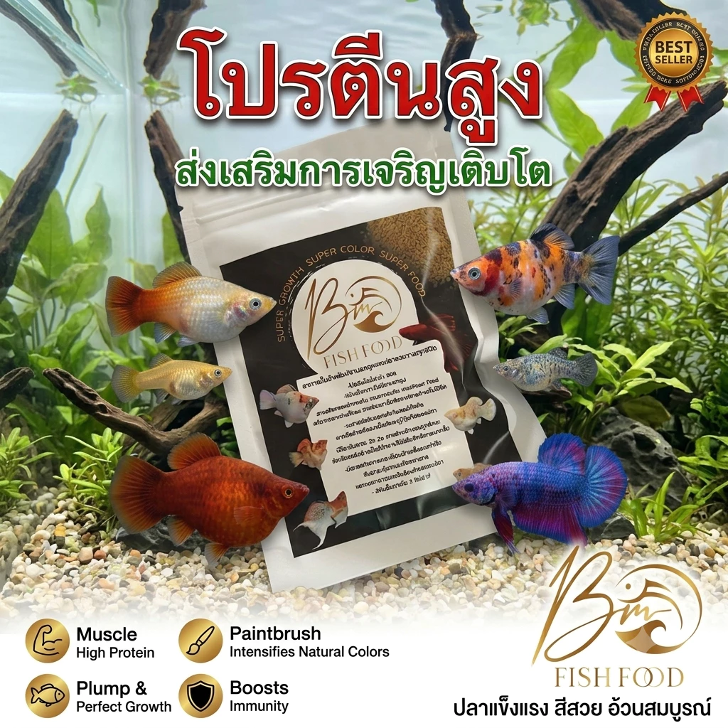 ใหม่อาหารปั้น!!! BM Fish Food อาหารปลาเกรด Super Food สำหรับปลาสวยงาม เห็นผลภายใน 14 วัน