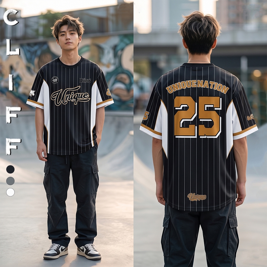 CLIFF เสื้อเจอร์ซีย์เบสบอลลายทาง หมายเลข 25 สไตล์สตรีท ระบายอากาศดี ใส่ได้ทั้งชายและหญิง เข้าได้ทุกลุค