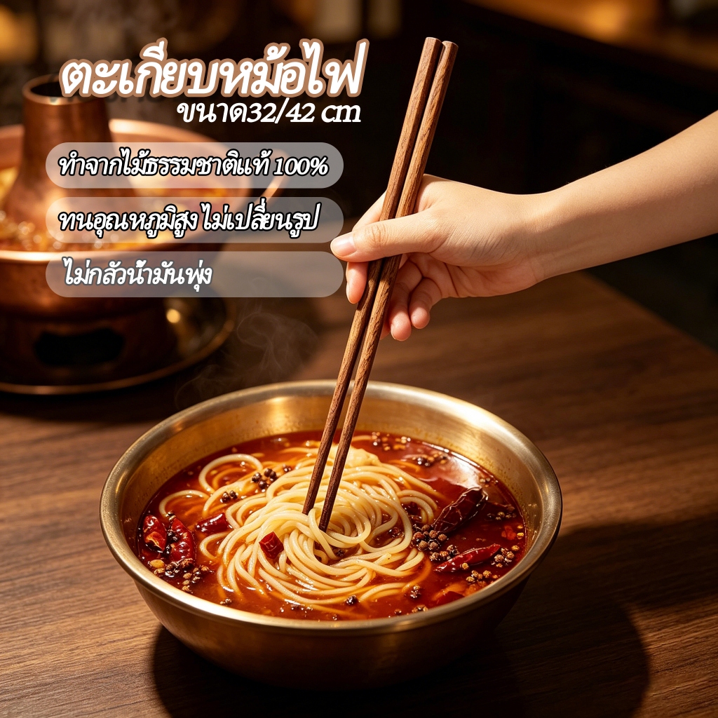Lebao ตะเกียบไม้ธรรมชาติยาว 32/42 ซม กันความร้อนสูง ไม่ขึ้นรา กันน้ำ ตะเกียบทอดอาหาร ตะเกียบหม้อไฟ ชาบู ส่งฟรี
