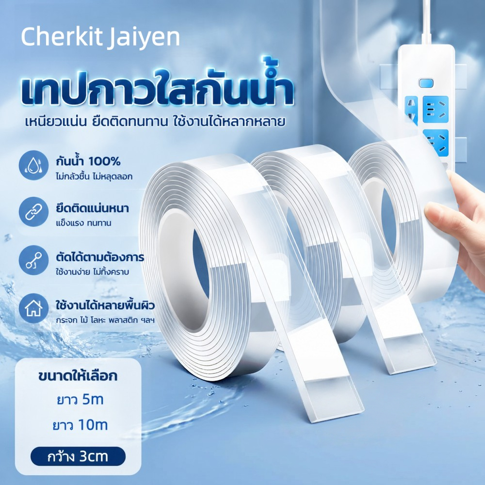 [5/10 เมตร] เทปกาวสองหน้านาโน โปร่งใสไม่เห็นตัว ยึดแรงไม่หลุดง่าย ไม่ทำลายผนังไม่ทิ้งคราบ ติดแน่นบนผิวเรียบทุกประเภท