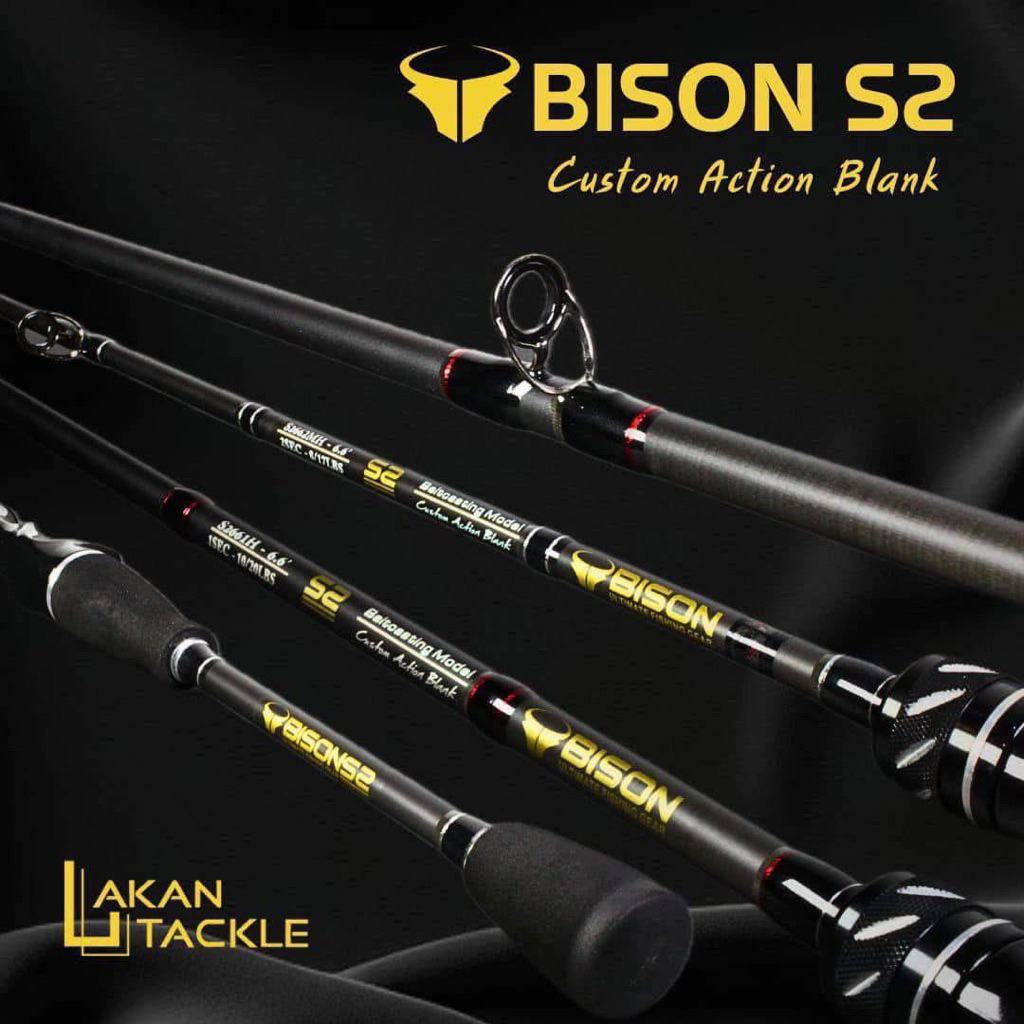 คันตีเหยื่อปลอม Bison S2 รุ่น EX(ด้ายแดง) ด้ามยาง  6.6 สปิน/เบท มี1/ 2 ท่อน กราไฟท์(คัน1ท่อนแพคท่อ)