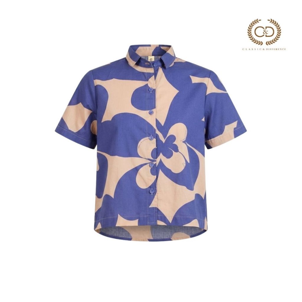 C&D เสื้อเชิ้ตผู้หญิง ปกเชิ้ต แขนสั้น สีกรม Woman's Shirt Blue magnolia  CC7YNV