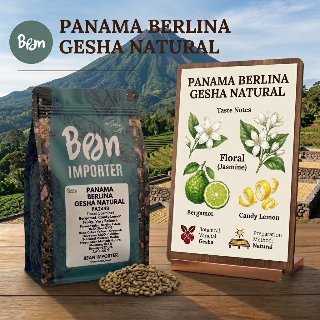 สารกาแฟ/เมล็ดกาแฟดิบ/Green bean เกอิชา ประเทศปานามา Panama Berlina Geisha Natural (PA2448)- 1 Kg.