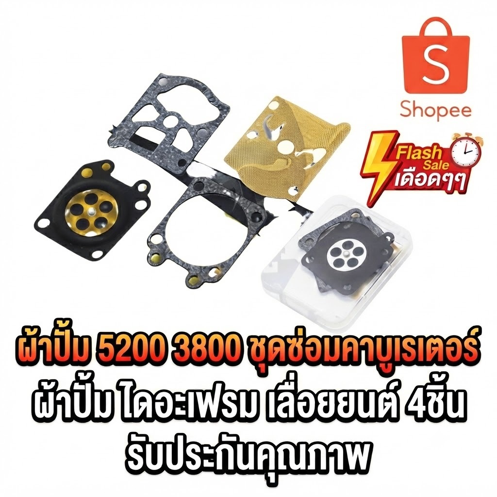 ผ้าปั้ม 5200 3800 ชุดซ่อมคาบูเรเตอร์ ผ้าปั้ม ไดอะเฟรม เลื่อยยนต์ 4ชิ้น รับประกันคุณภาพ