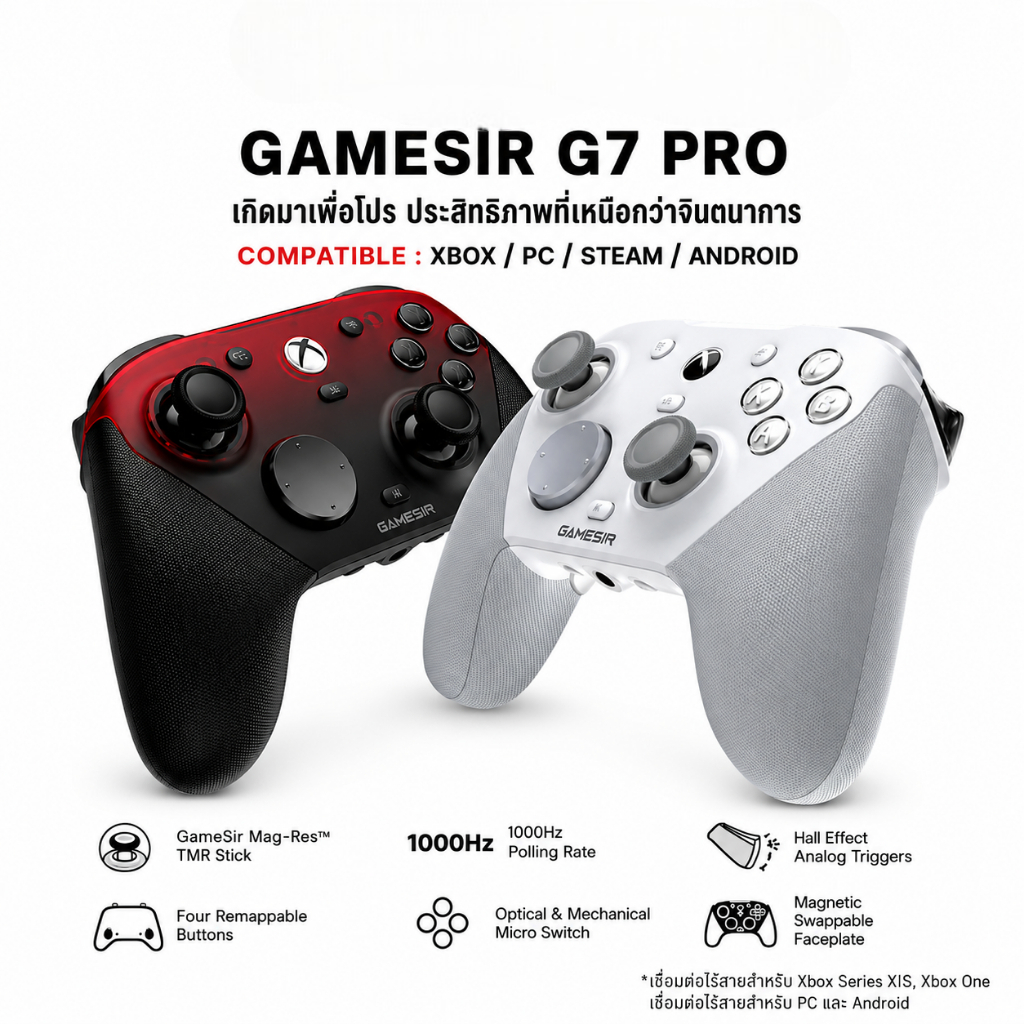 GameSir G7 Pro จอยเกมไร้สายรองรับเชื่อมต่อ 3 โหมด รองรับ Xbox, PC และ Mobile จอยสติ๊ก TMR