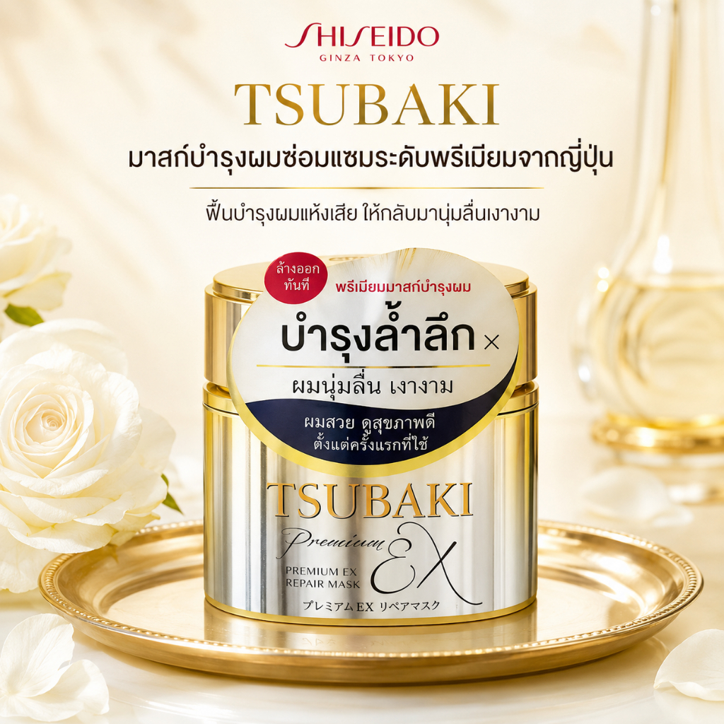 TSUBAKI Premium EX Repair Mask  เติมน้ำให้เส้นผม ผมชุ่มชื้นเงางาม ✨