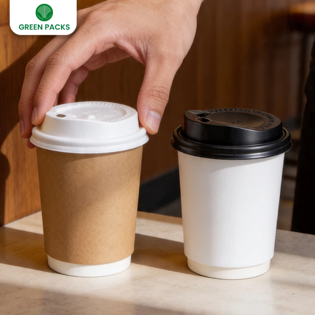 [ยกลัง] แก้วคราฟท์ DW 8 oz. 500 ใบ แก้วกาแฟ กระดาษคราฟท์ แก้วร้อน แกวกระดาษ สองชั้น Coffee cup greenpacks