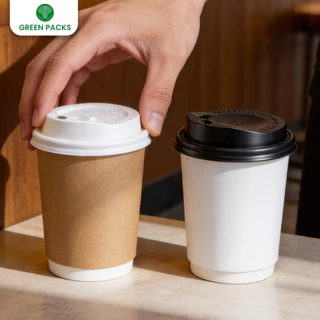 [ยกลัง] แก้วคราฟท์ DW 8 oz. 500 ใบ แก้วกาแฟ กระดาษคราฟท์ แก้วร้อน แกวกระดาษ สองชั้น Coffee cup greenpacks